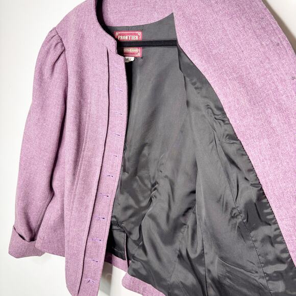 Frontier Lawrence Scott Blazer Size 14 Wool Tweed Western Puff Sleeve Victorian - Picture 8 of 14